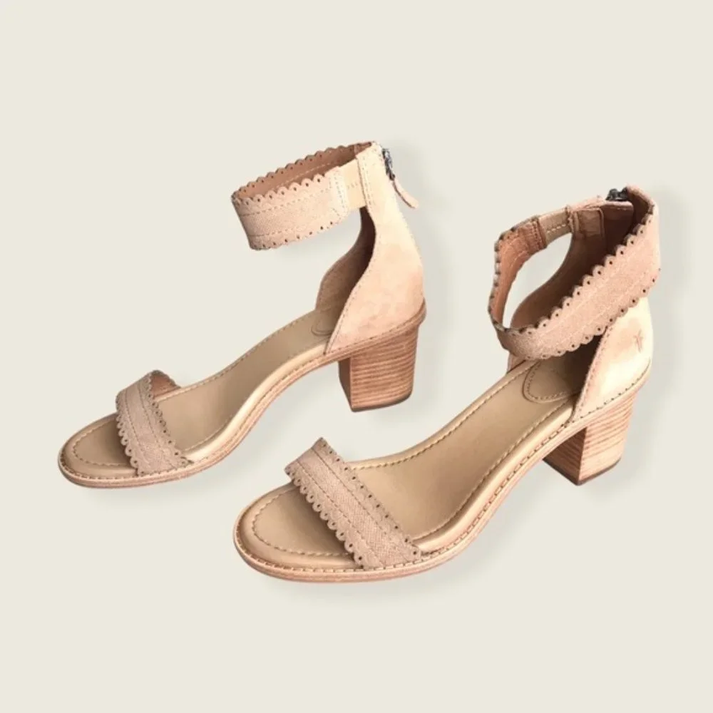 $330 Frye Blush Pink Brielle Scallop Suede Back Zip Heeled Sandal Wedding/Formal - Picture 9 of 15